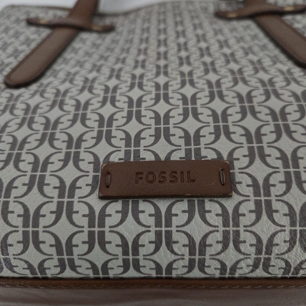 Fossil Felicity Signature Crossbody Satchel Purse Bag Logo Taupe Vegan Leather - Picture 10 of 10